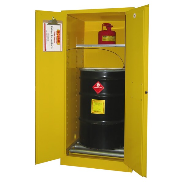 Securall 60 Gallon Hazardous Waste Drum Storage Cabinet, Self-Latch Standard 2-Door, Yellow - W1040