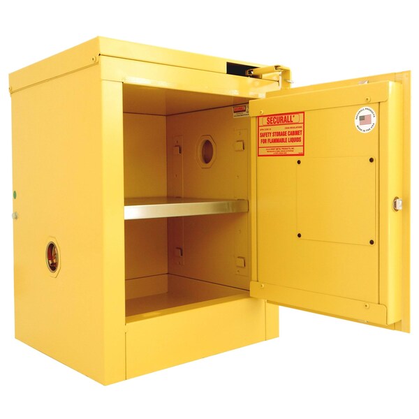 Securall 4 Gallon Flammable Storage Cabinet, Self-Close, Self-Latch Safe-T-Door, Yellow - A302