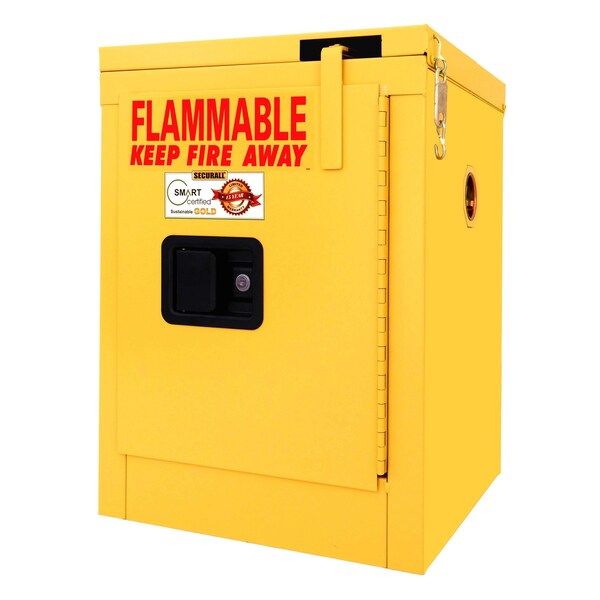 Securall 4 Gallon Flammable Storage Cabinet, Self-Close, Self-Latch Safe-T-Door, Yellow - A302