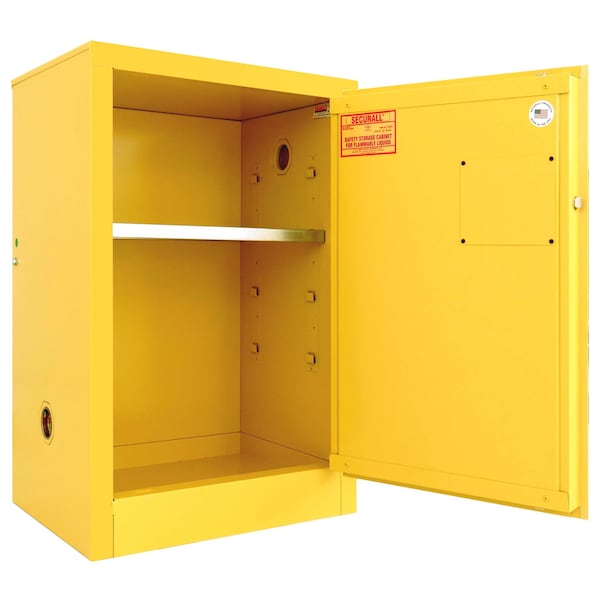 Securall 12 Gallon Flammable Storage Cabinet, Self-Latch Standard Door, Yellow - A105