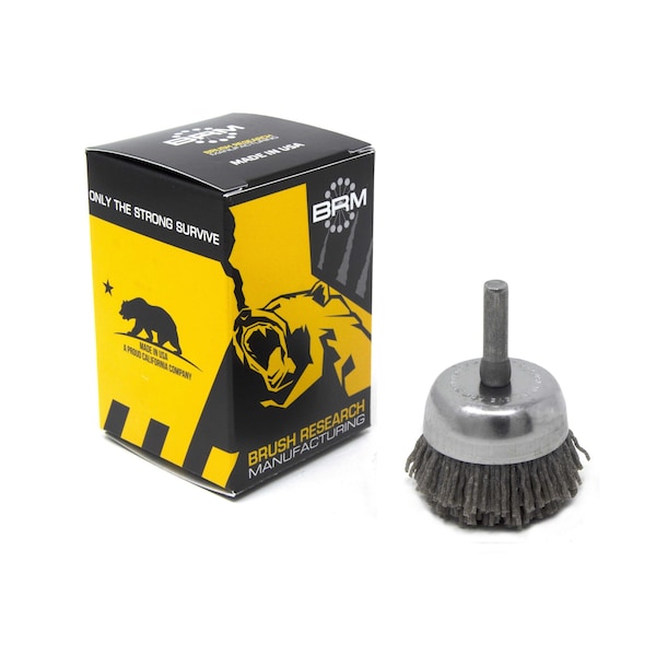 Brush Research Manufacturing BNH16AY80AO 1.750" Small Dia. Cup Brush, 80 Grit Aluminum Oxide, .250" Shank Dia., .500" Trim - BNH16AY80AO