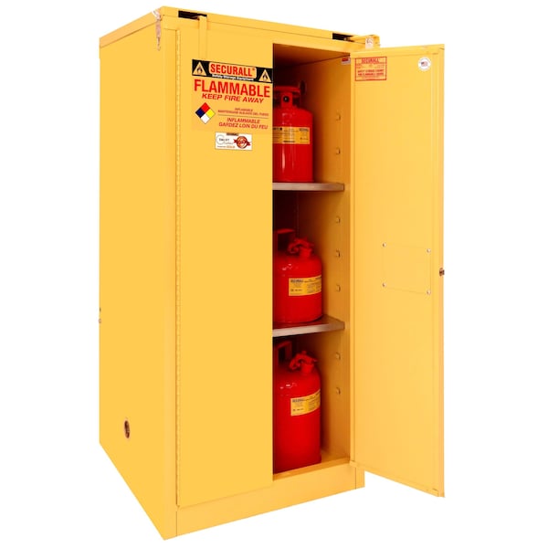 Securall 60 Gallon Hazardous Waste Can Storage Cabinet, Self-Close, Self-Latch Safe-T-Door, Yellow - W3060