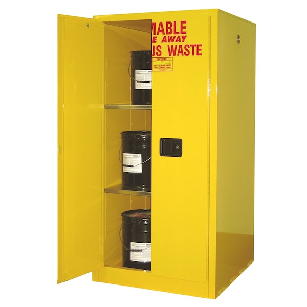 Securall 60 Gallon Hazardous Waste Can Storage Cabinet, Self-Latch Standard 2-Door, Yellow - W1060