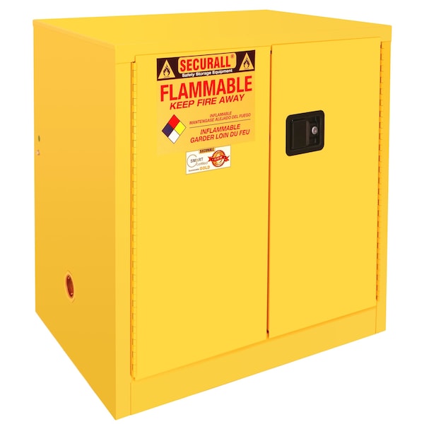 Securall 30 Gallon Flammable Storage Cabinet, Self-Latch Standard 2-Door, Yellow - A131