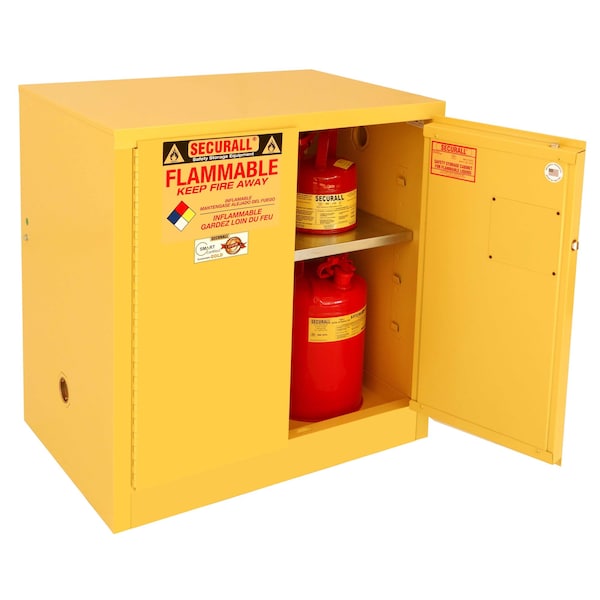 Securall 30 Gallon Flammable Storage Cabinet, Self-Latch Standard 2-Door, Yellow - A131