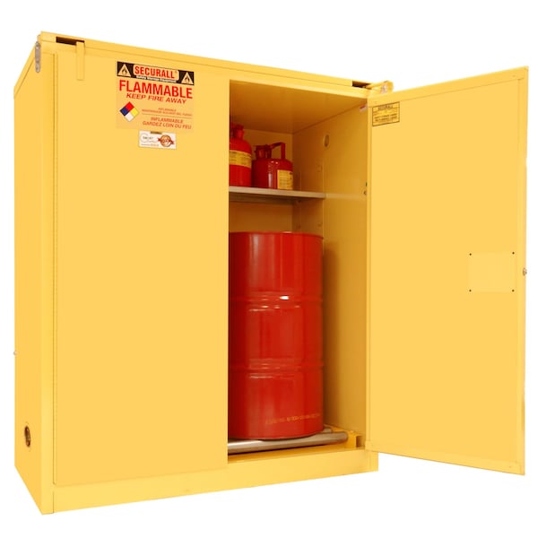 Securall 120 Gallon Flammable Drum Storage Cabinet, Self-Close, Self-Latch Safe-T-Door, Yellow - V3110