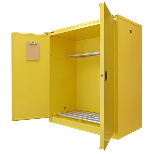 Securall 120 Gallon Hazardous Waste Drum Storage Cabinet, Self-Close, Self-Latch Safe-T-Door, Yellow - W3080