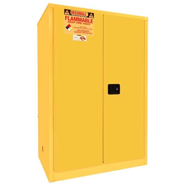 Securall 90 Gallon Flammable Storage Cabinet, Self-Latch Standard 2-Door, Yellow - A190