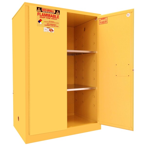 Securall 90 Gallon Flammable Storage Cabinet, Self-Latch Standard 2-Door, Yellow - A190
