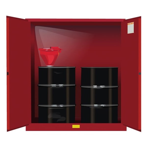 Justrite 2 - 55 Gallon Drums Vertical Drum Flammable Cabinet Manual Close Hinged Door Red, 110 gal, Steel - 899101
