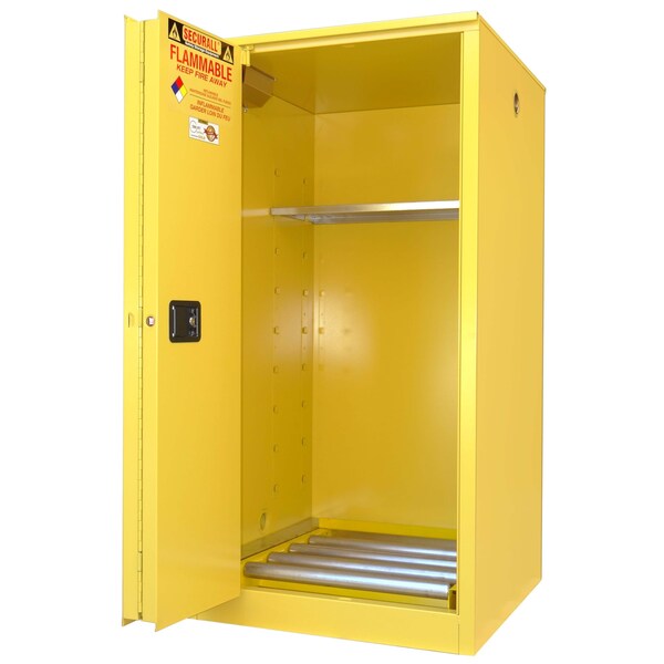 Securall 60 Gallon Flammable Drum Storage Cabinet, Self-Close, Self-Latch Sliding Door, Yellow - V260