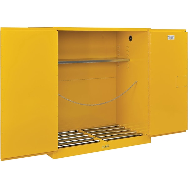Global Industrial 110 Gallon Drum Storage Safety Cabinet, Manual Close w/ Rollers - 316105