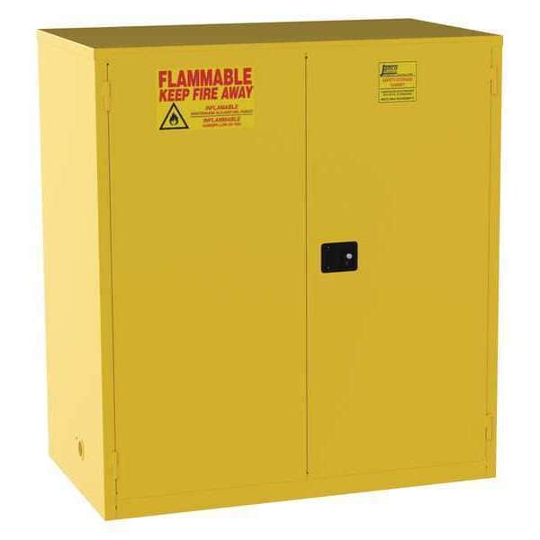 Jamco Flammables Safety Cabinet, 120 gal, 2 Shelves, Steel, 59 in W x 65 in H x 34 in D, Yellow - BM120YP