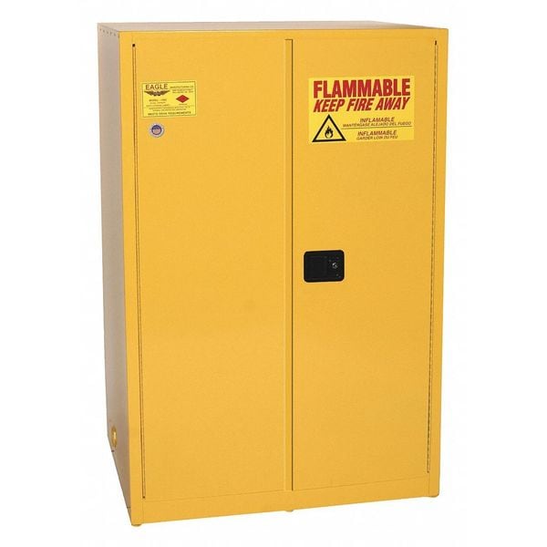 Eagle Mfg Flammables Safety Cabinet, 90 gal, 2 Shelves, Steel, 43 in W x 65 in H x 34 in D, Yellow - 1992X