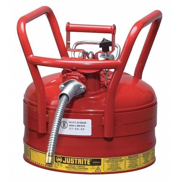 Justrite Safety Can, Steel, 2.5 gal, Red, 11 3/4 in Dia., Flammables - 7325120