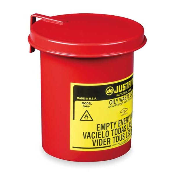 Justrite Countertop Oily Waste Can, 1/2 Gal., Steel - 09410
