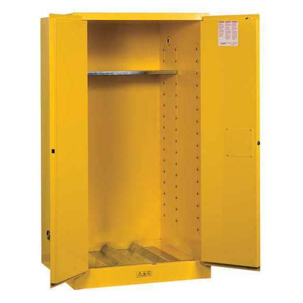 Justrite Flammables Safety Cabinet, 55 gal, 1 Shelves, Steel, 34 in W x 65 in H x 34 in D, Yellow - 896200