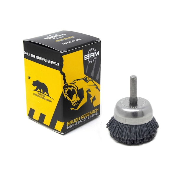 Brush Research Manufacturing BNH16AY120SC 1.750" Small Dia. Cup Brush, 120 Grit Silicon Carbide, .250" Shank Dia., .500" Trim - BNH16AY120SC