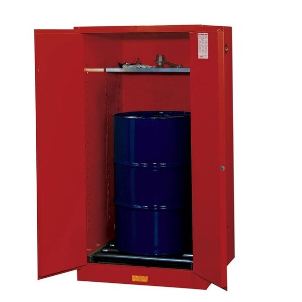 Justrite 55 gal, 1 Shelves, 18-Gauge Steel, 34 in W x 65 in H x 34 in D, Red - 896261