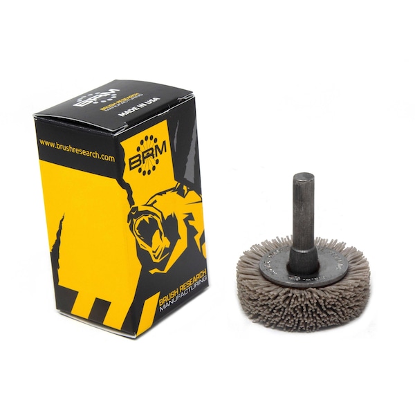 Brush Research Manufacturing BMC14AY320AO 1.5" Mandrel Mounted Wheel, 320 Grit Aluminum Oxide, .250" Shank Dia., .250" Trim - BMC14AY320AO