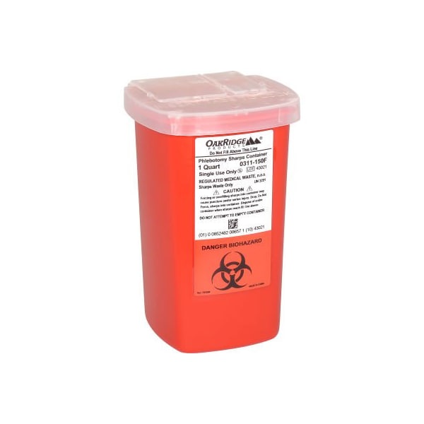 Oakridge Products-113906 Oakridge Products 1 Quart Sharps Container w/ Flip Lid, Red - 0311-150F