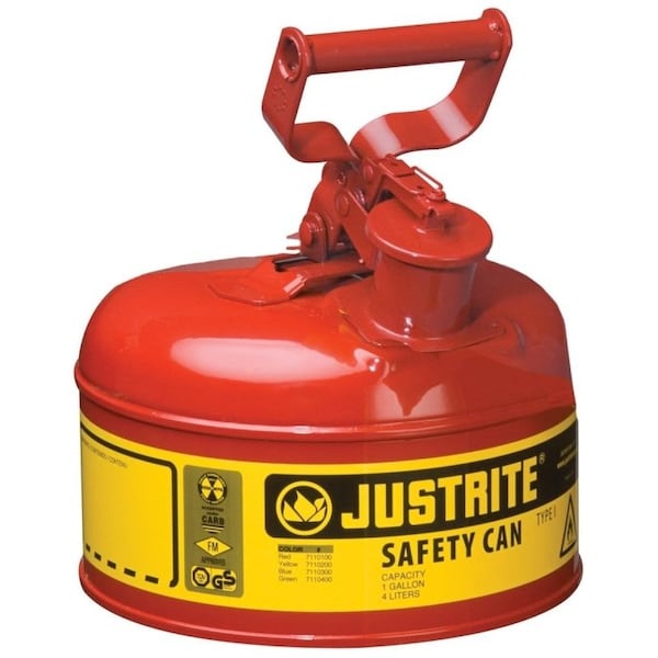 Justrite Safety Can, Steel, 1 gal, Red, 9 1/2 in Dia. - 7110100