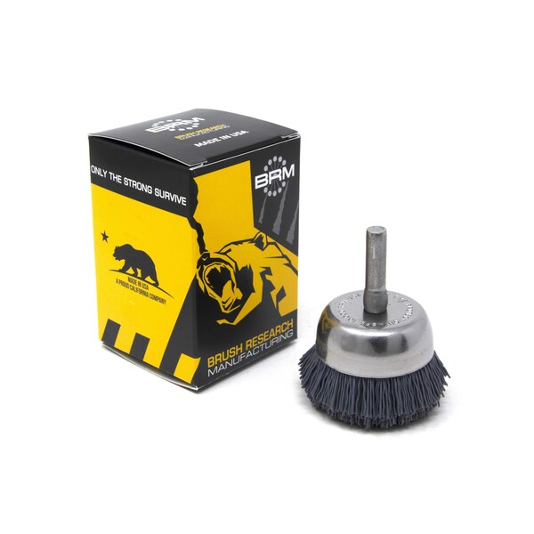 Brush Research Manufacturing BNH16AY320SC 1.750" Small Dia. Cup Brush, 320 Grit Silicon Carbide, .250" Shank Dia., .500" Trim - BNH16AY320SC