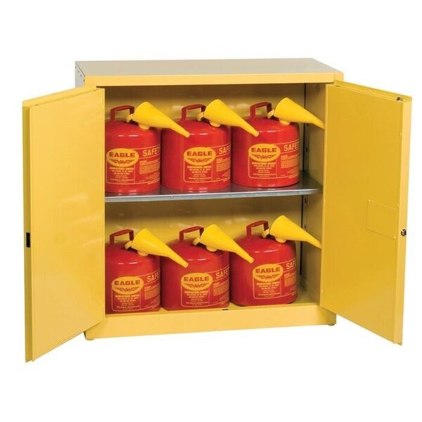 Justrite 30 gal, 1 Shelves, 18-Gauge Steel, 43 in W x 44 in H x Yellow - 1932X2SC