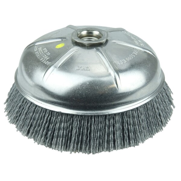 Weiler 6" Nylox Cup Brush .040/120SC Crimped Fill 5/8"-11 UNC Nut - 14516