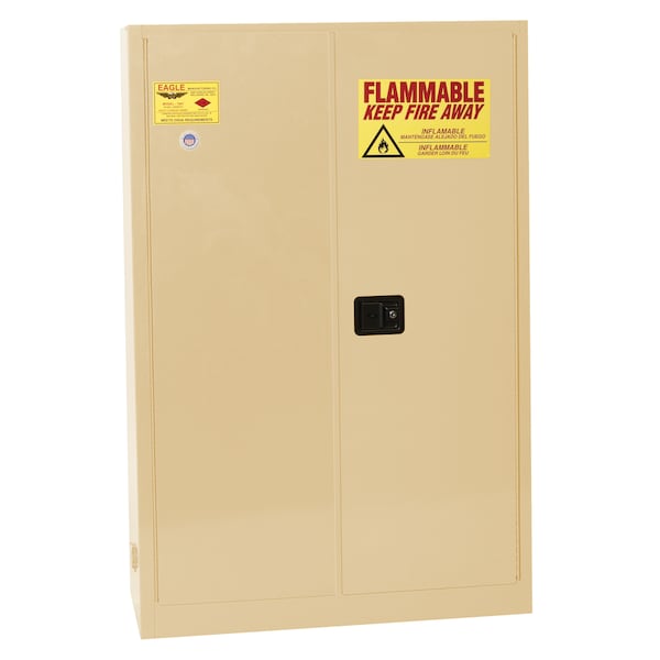 Eagle Mfg Flammables Safety Cabinet, 45 gal, 2 Shelves, Steel, 43 in W x 65 in H x 18 in D, Beige - 1947XBEI
