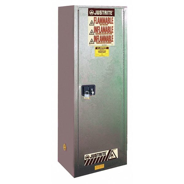 Justrite Flammable Liquid Safety Cabinet, 22 gal, 3 Shelves, Galvanized Steel, 23-1/4 in W x 65" H x 18 in D - 892223