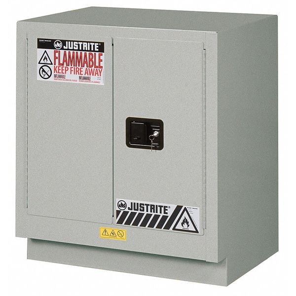 Justrite Flammables Safety Cabinet, 19 gal, 1 Shelves, Steel, 30 in W x 35-3/4" H x 21-5/8 in D, Silver - 883004