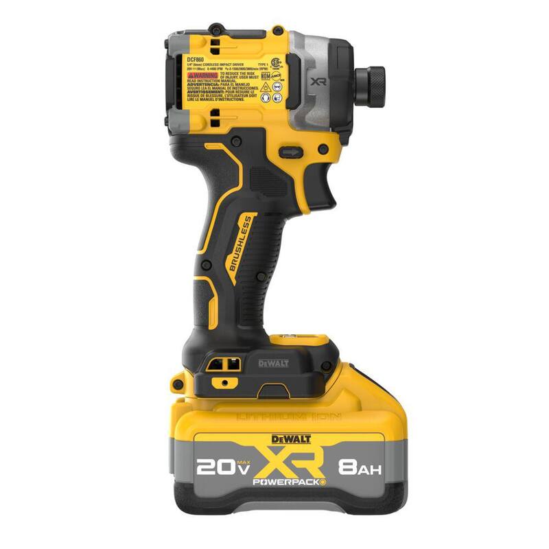 Juego de taladro de impacto inalámbrico DEWALT 20V MAX de 1/4 de pulgada con batería de 8 Ah y cargador - DCF860WW1