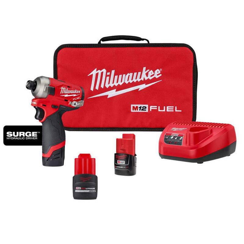 Milwaukee M12 FUEL SURGE 12V Lithium-Ion Brushless Cordless 1/4 in. Hex Impact Driver Kit con paquete de batería CP High Output 2.5 Ah - 2551-22-48-11-2425