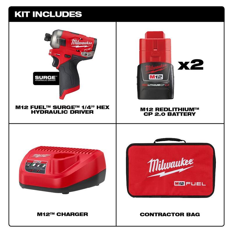 Kit compacto Milwaukee M12 FUEL SURGE 12V de impacto inalámbrico de 1/4 pulgadas sin escobillas de iones de litio y multiherramienta, junto con taladro martillo de 1/2 pulgadas - 2551-22-2526-20-3404-20.