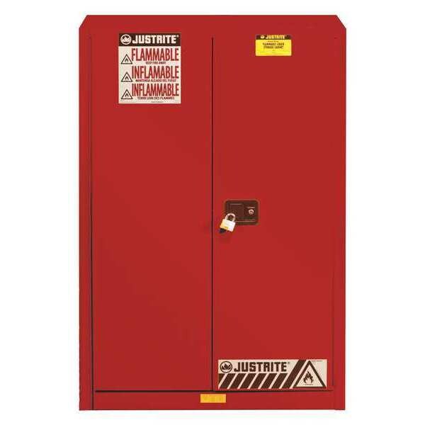 Justrite Flammables Safety Cabinet, 96 gal, 5 Shelves, Steel, 34 in W x 65 in H x 34 in D, Red - 896091