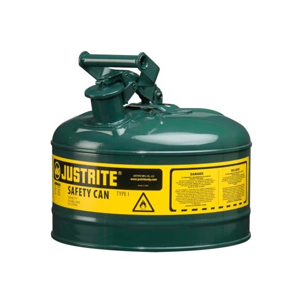Justrite Safety Can, Steel, 2.5 gal, Green, 11 3/4 in Dia. - 7125400