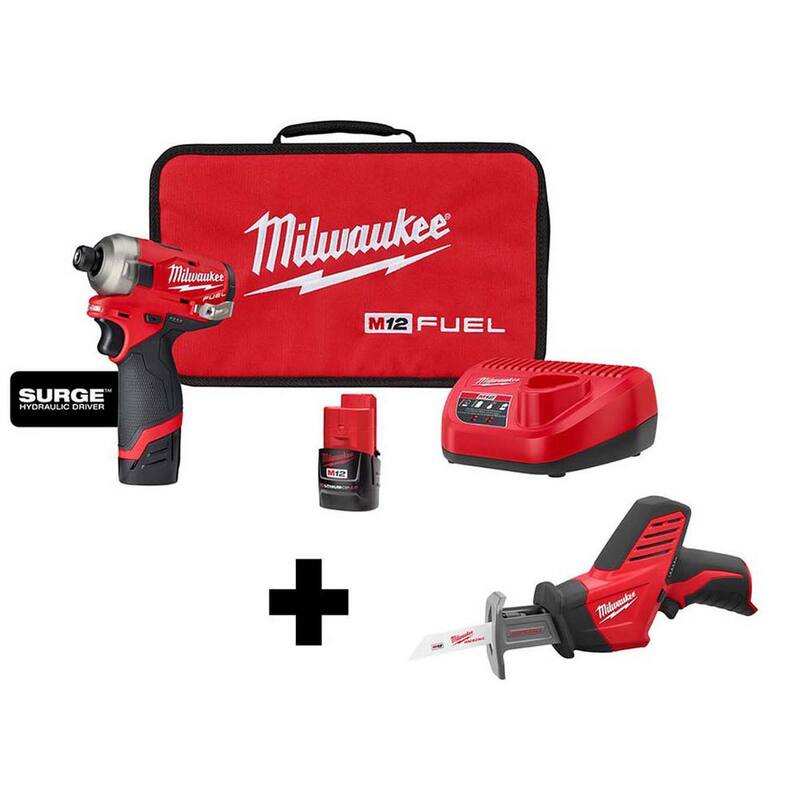 Milwaukee M12 FUEL SURGE Juego de destornillador de impacto inalámbrico de 12V con batería de iones de litio sin escobillas de 1/4 pulgadas Hexagonal W/ M12 HACKZALL - 2551-22-2420-20