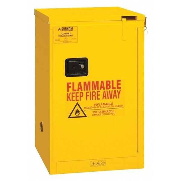 Durham Mfg Flammables Safety Cabinet, 16 gal, 1 Shelves, Steel, 23 in W x 45 1/2 in H x 18 in D, Yellow - 1016S-50