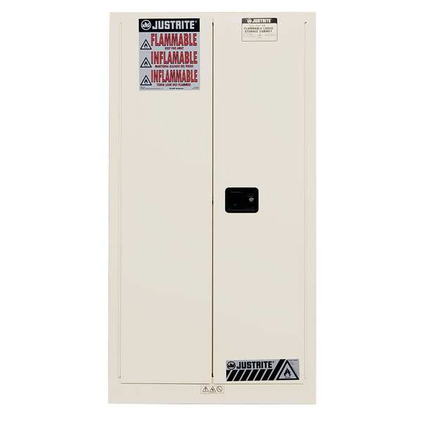 Justrite Flammables Safety Cabinet, 60 gal, 2 Shelves, Steel, 34 in W x 65 in H x 34 in D, White - 896005