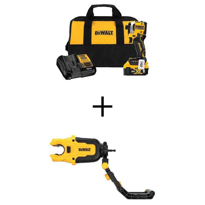 DEWALT ATOMIC 20V MAX Juego de destornillador de impacto sin escobillas de 1/4 de pulgada inalámbrico de iones de litio y cortador de tubos de cobre con batería de 5Ah - DCF850P1WACPRIR