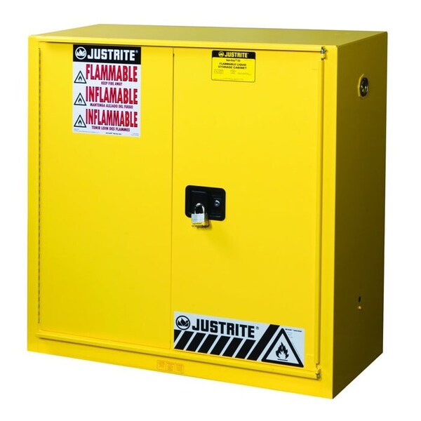 Justrite 40 gal, 3 Shelves, 18-Gauge Steel, 43 in W x 44 in H x 18 in D, Yellow - 893090