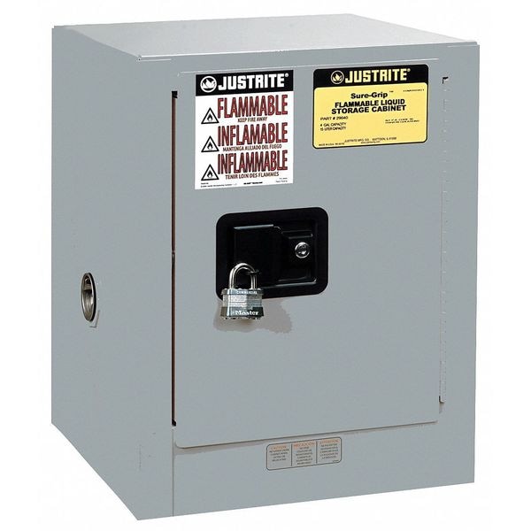 Justrite Flammables Safety Cabinet, 4 gal, 1 Shelves, Steel, 17 in W x 22 in H x 17 in D, Gray - 890423