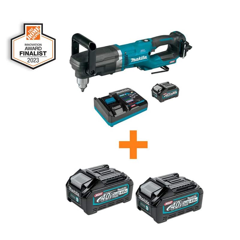 Kit de Taladro Angular Derecho Inalámbrico sin Escobillas Makita 40V max XGT de 1/2 pulg con Batería de 4.0Ah y Batería de 4.0Ah XGT - GAD01M1-2BL4040