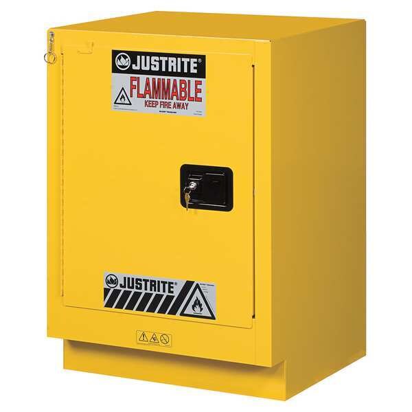 Justrite Flammable Cabinet, 15 gal, 1 Shelves, Steel, 24 in W x 35 3/4 in H x 21 5/8 in D, Yellow - 882430