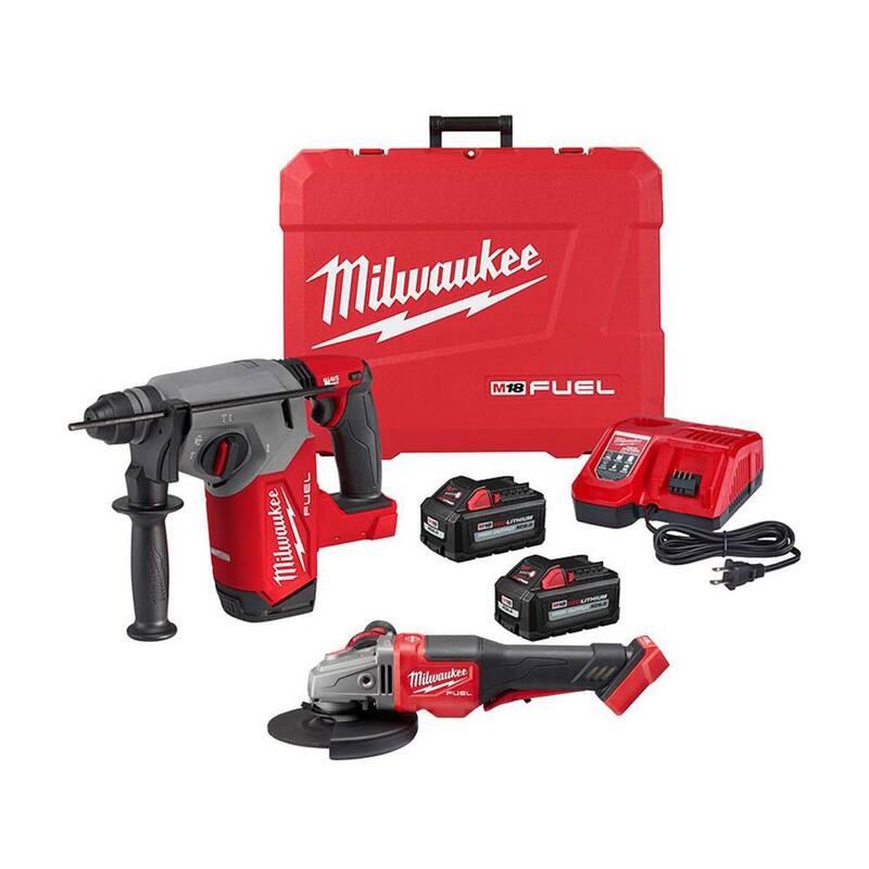 Kit de martillo rotativo inalámbrico Milwaukee M18 FUEL de 18 voltios con tecnología de iones de litio sin escobillas de 1 pulgada SDS-Plus con amoladora de 4-1/2 pulgadas FUEL - 2912-22-2980-20