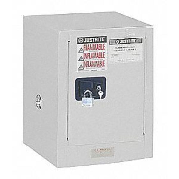 Justrite Flammables Safety Cabinet, 12 gal, 1 Shelves, Steel, 23 1/4 in W x 35 in H x 18 in D, White - 891225
