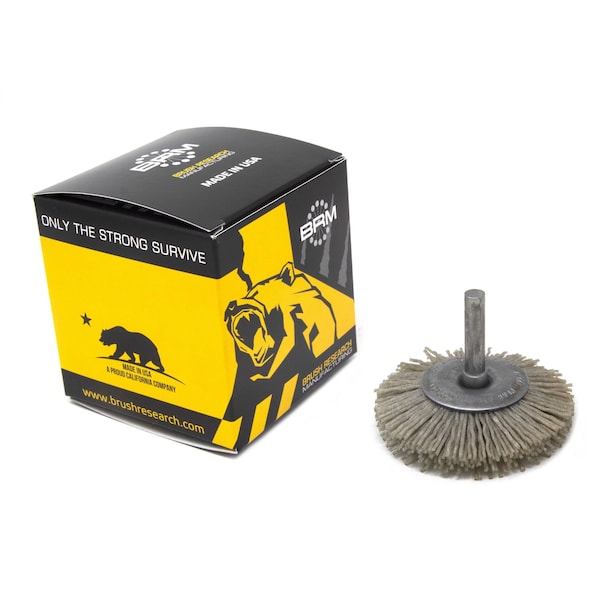 Brush Research Manufacturing BMF25AY180AO 2.5" Mandrel Mounted Wheel, 180 Grit Aluminum Oxide, .250" Shank Dia., .687" Trim - BMF25AY180AO