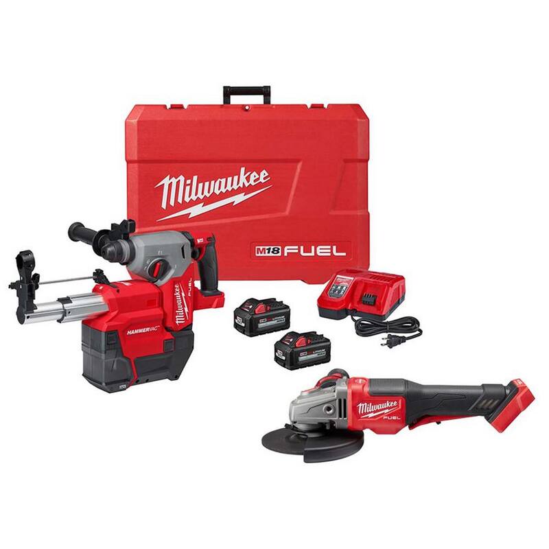 Milwaukee M18 FUEL 18V Lithium-Ion Brushless 1 in. Martillo Rotativo SDS-Plus inalámbrico con extractor de polvo Kit con FUEL 4-1/2 In. Amoladora - 2912-22DE-2980-20