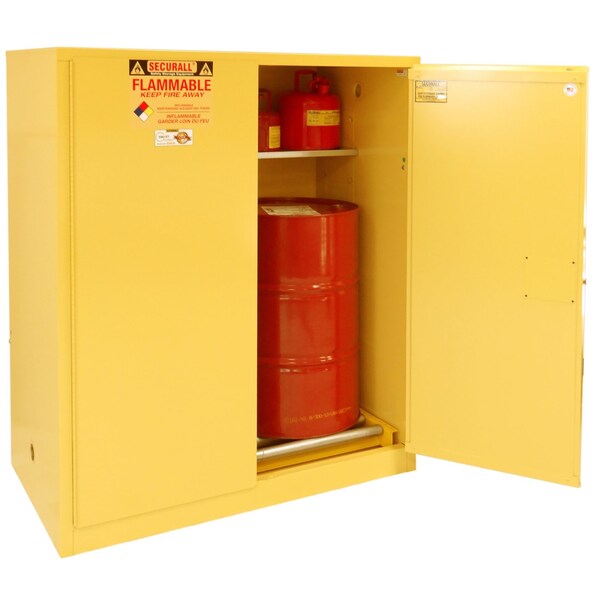 Securall 115 Gallon Flammable Drum Storage Cabinet, Self-Latch Standard 2-Door, Yellow - V1500